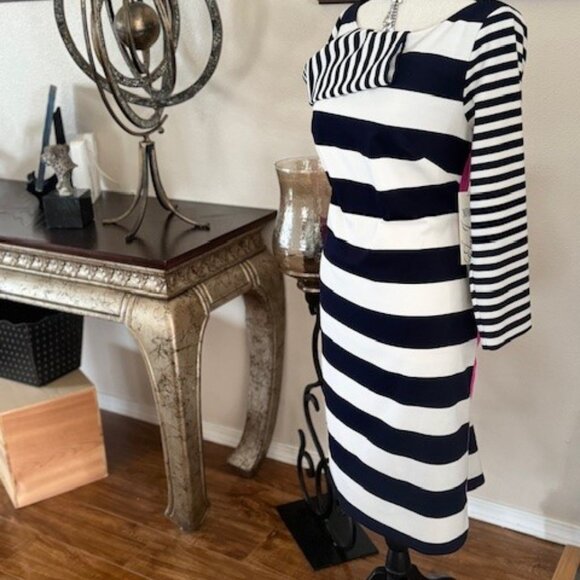 This Eliza J ~ Size 8 Navy Blue, White & Pink knee-Length Dress - Picture 2 of 8
